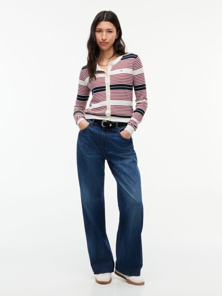 Multi Flag Embroidery Slim Crew Neck Cardigan  Women