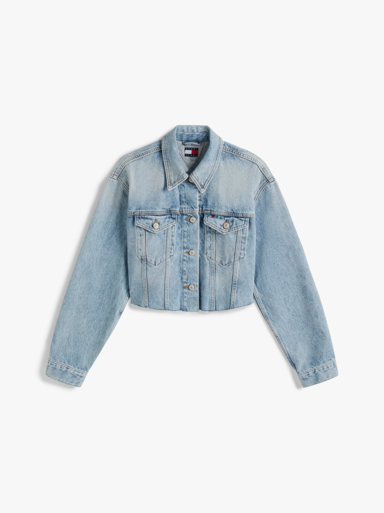Denim Back Logo Oversized Cropped Denim Jacket  Women