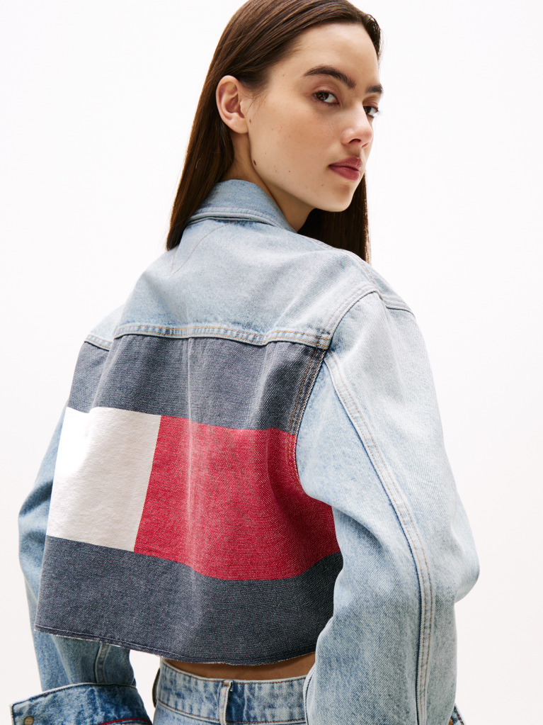 Denim Back Logo Oversized Cropped Denim Jacket  Women