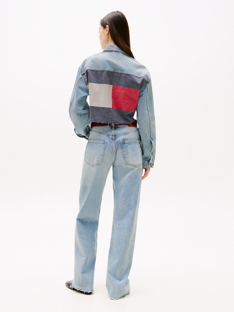 Denim Back Logo Oversized Cropped Denim Jacket  Women