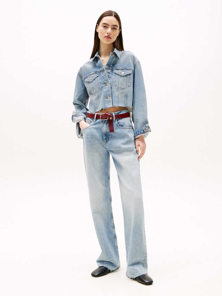 Denim Back Logo Oversized Cropped Denim Jacket  Women