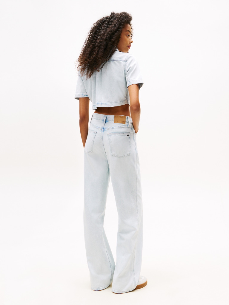 Denim Relaxed Cropped Short Sleeve Lightweight Denim Shirt  Women