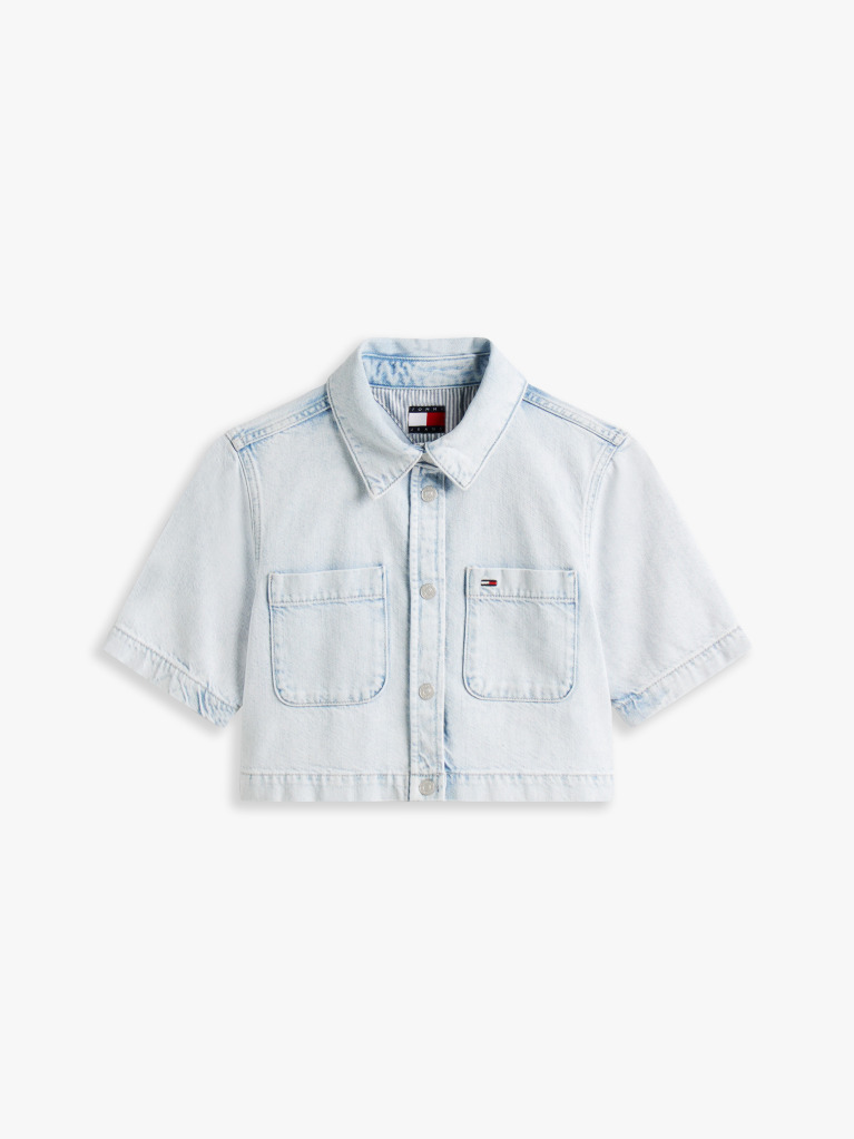 Denim Relaxed Cropped Short Sleeve Lightweight Denim Shirt  Women