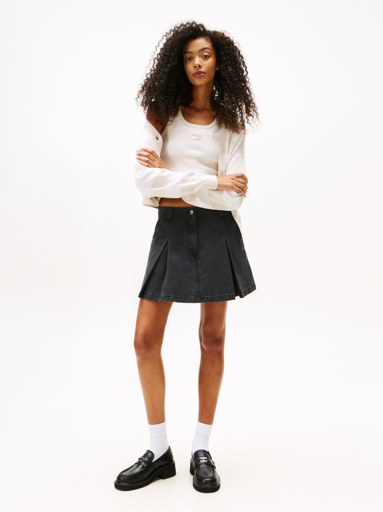 Black Pleated Denim Mini Skirt  Women