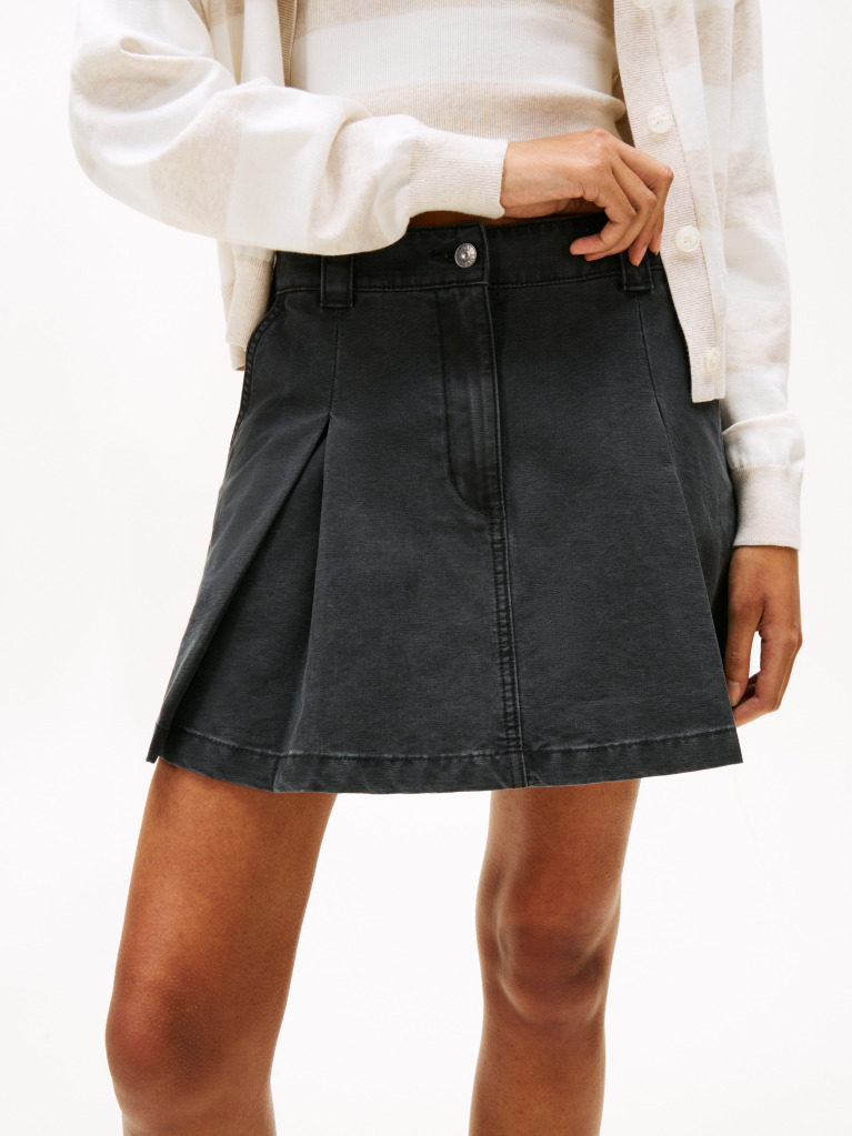 Black Pleated Denim Mini Skirt  Women