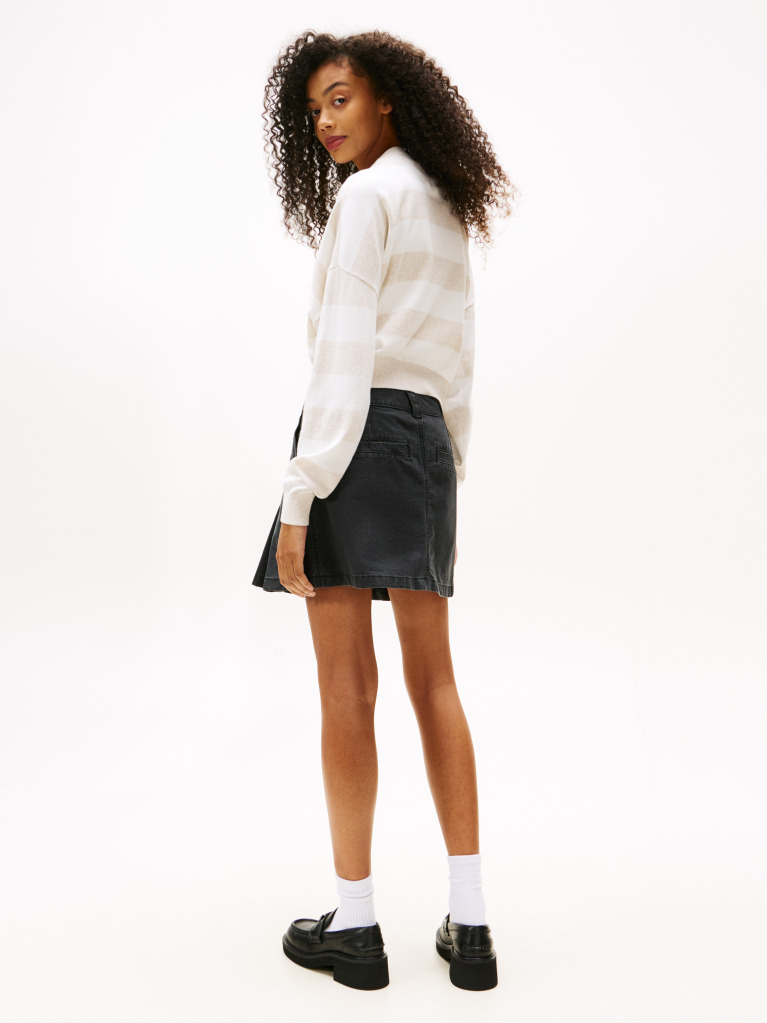 Black Pleated Denim Mini Skirt  Women