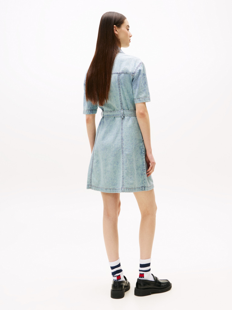 Denim Faded Denim Belted Mini Dress  Women