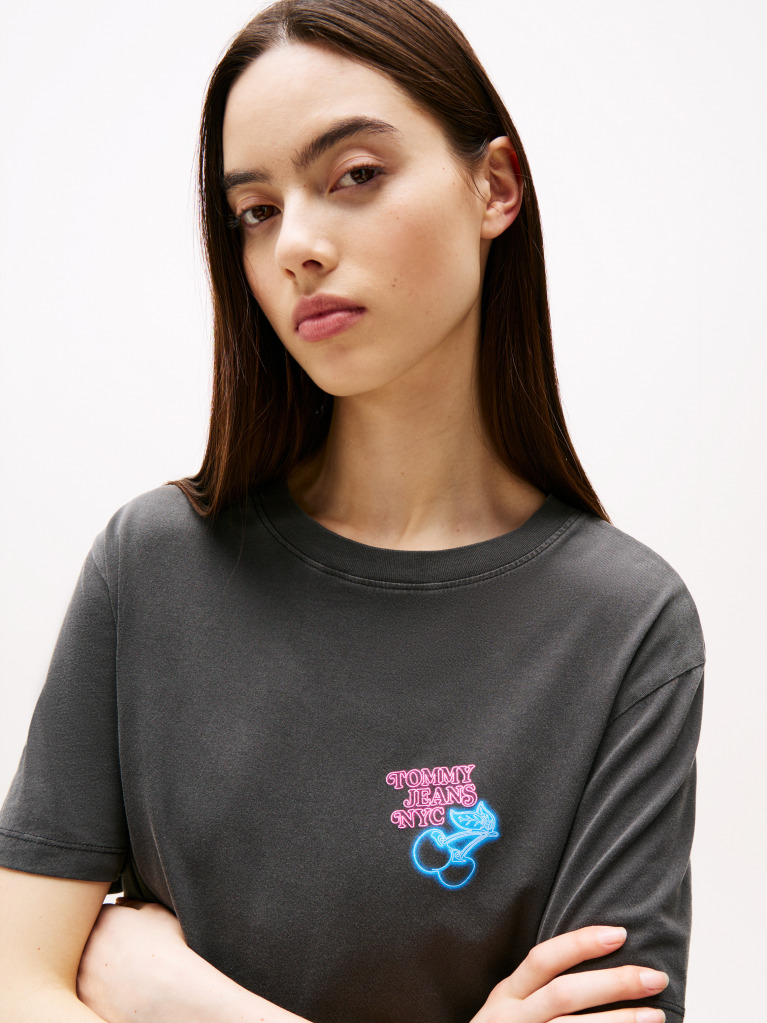 Black Relaxed Neon T-Shirt Extended  Women