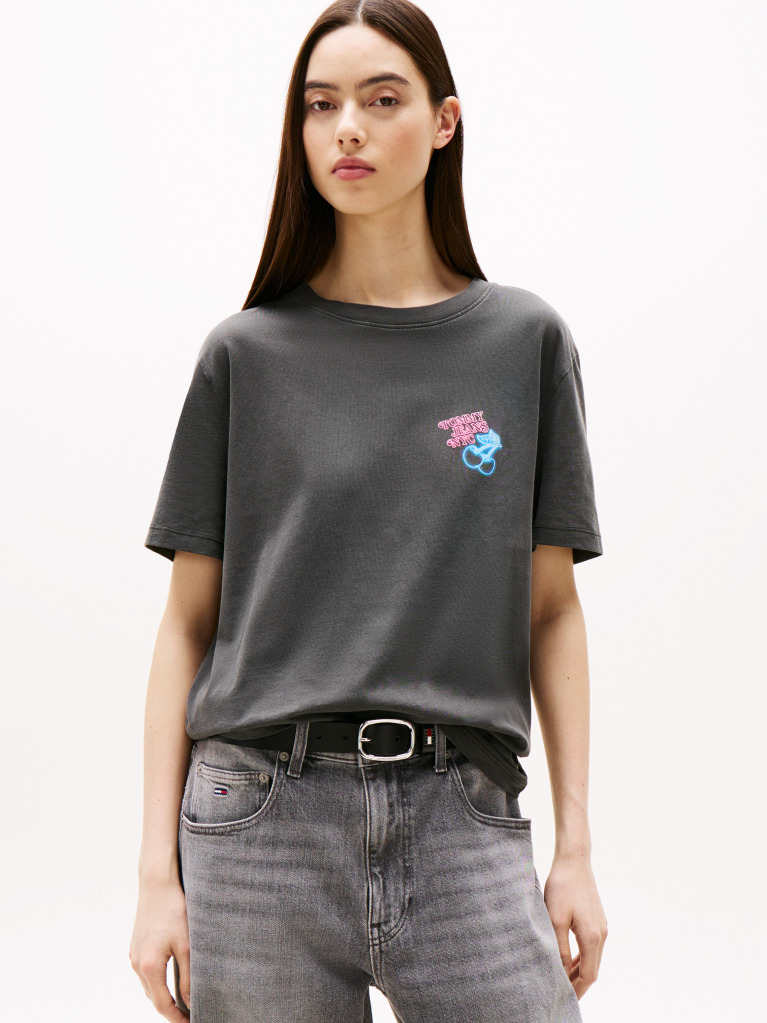 Black Relaxed Neon T-Shirt Extended  Women