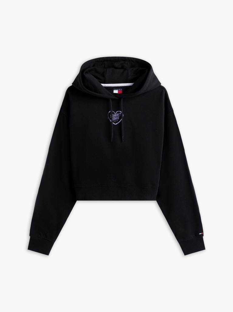 Black Relaxed Cropped Graphic Hoody  Women
