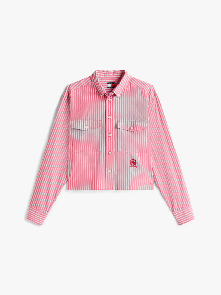 Multi Crest Embroidery Relaxed Fit Cropped Shirt  Women