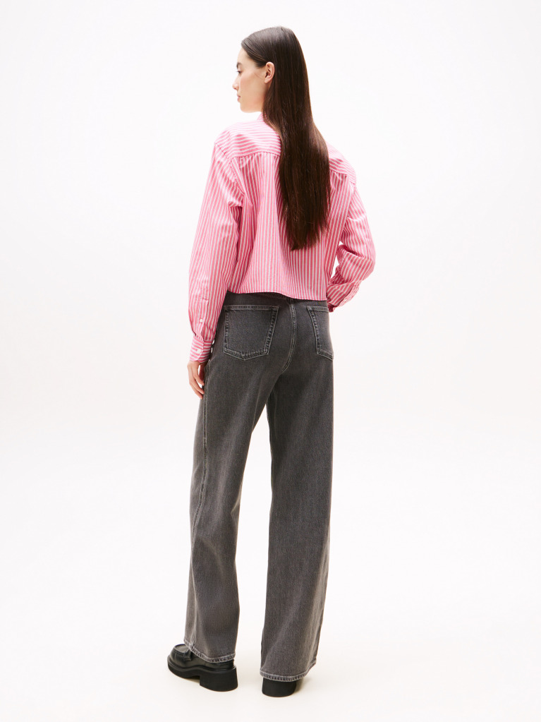 Multi Crest Embroidery Relaxed Fit Cropped Shirt  Women