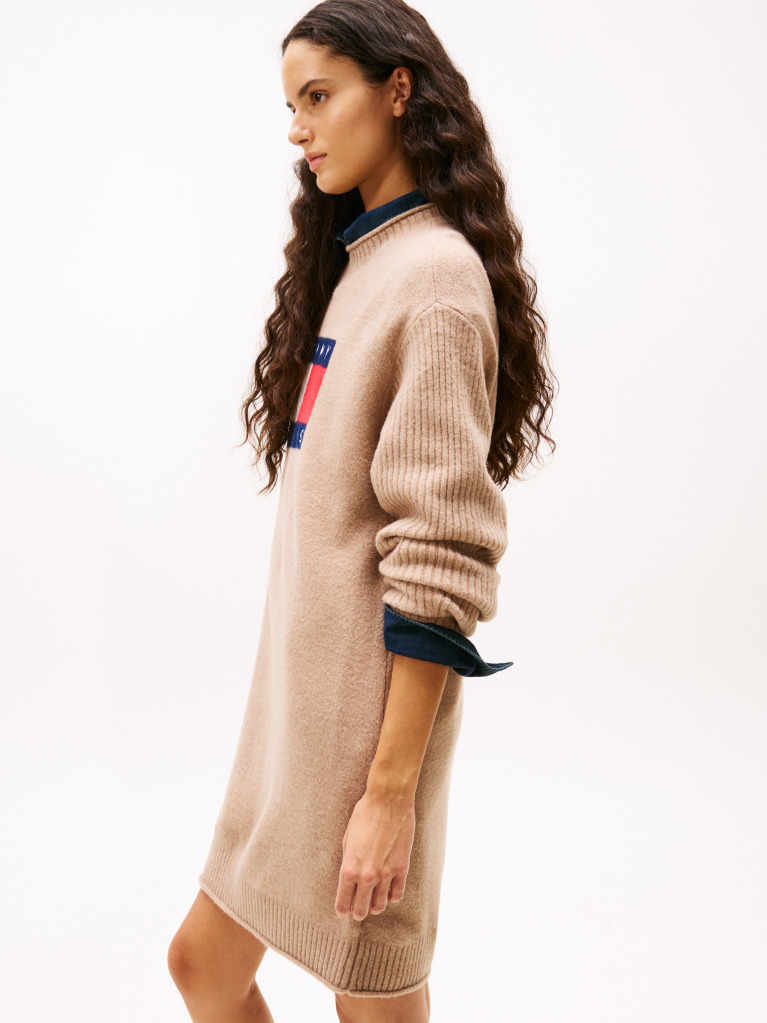 Brown Tommy Flag Badge Mini Jumper Dress  Women