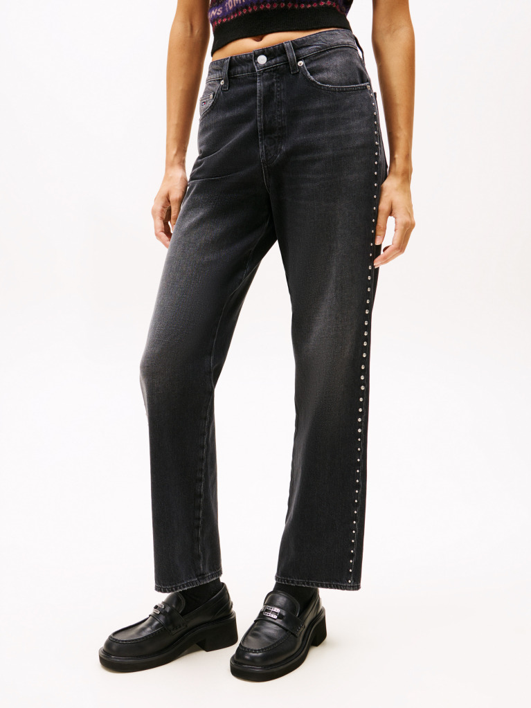 Denim High Rise Black Studded Jeans  Women