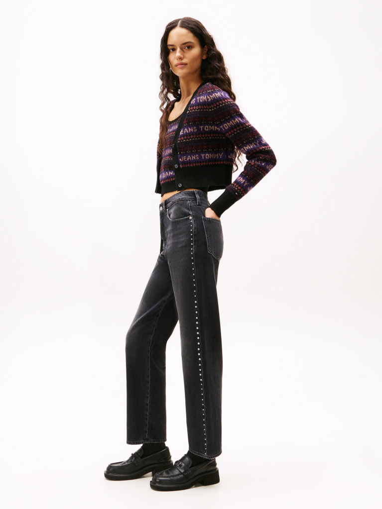 Denim High Rise Black Studded Jeans  Women