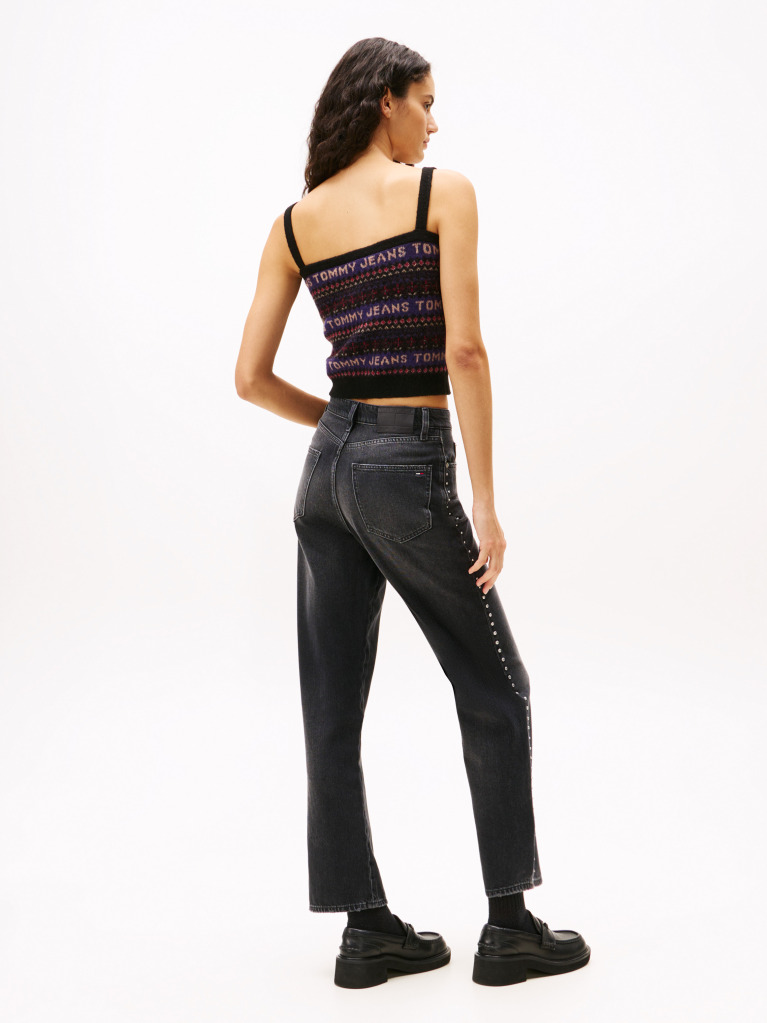 Denim High Rise Black Studded Jeans  Women