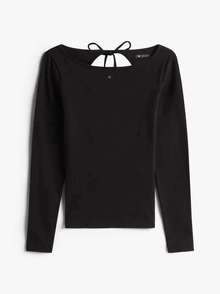 Black Diamante Flag Slim Long Sleeve Top  Women