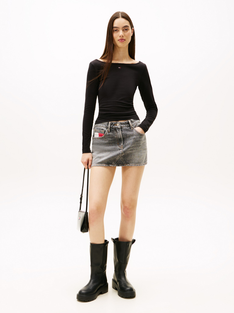 Black Diamante Flag Slim Long Sleeve Top  Women