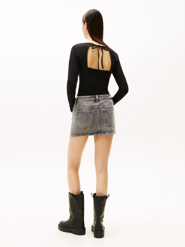 Black Diamante Flag Slim Long Sleeve Top  Women