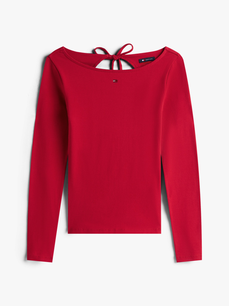 Red Diamante Flag Slim Long Sleeve Top  Women