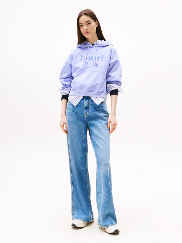 Blue Varsity Appliqué Logo Boxy Hoody  Women