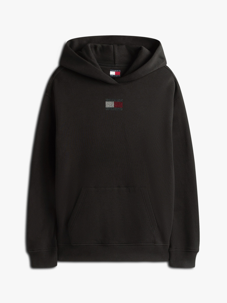 Black Diamanté Flag Relaxed Hoody  Women