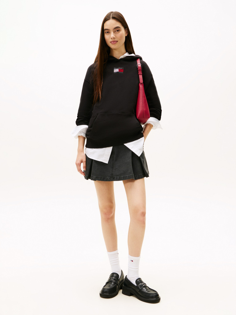 Black Diamanté Flag Relaxed Hoody  Women