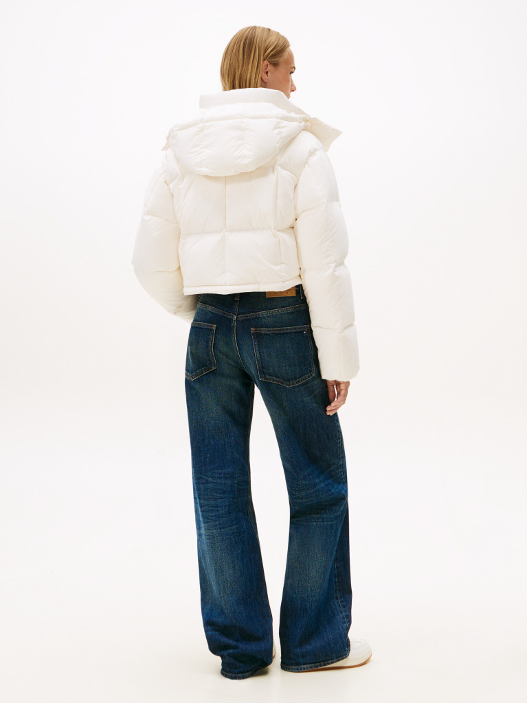 White Down Cropped Alaska Puffer Jacket  Women