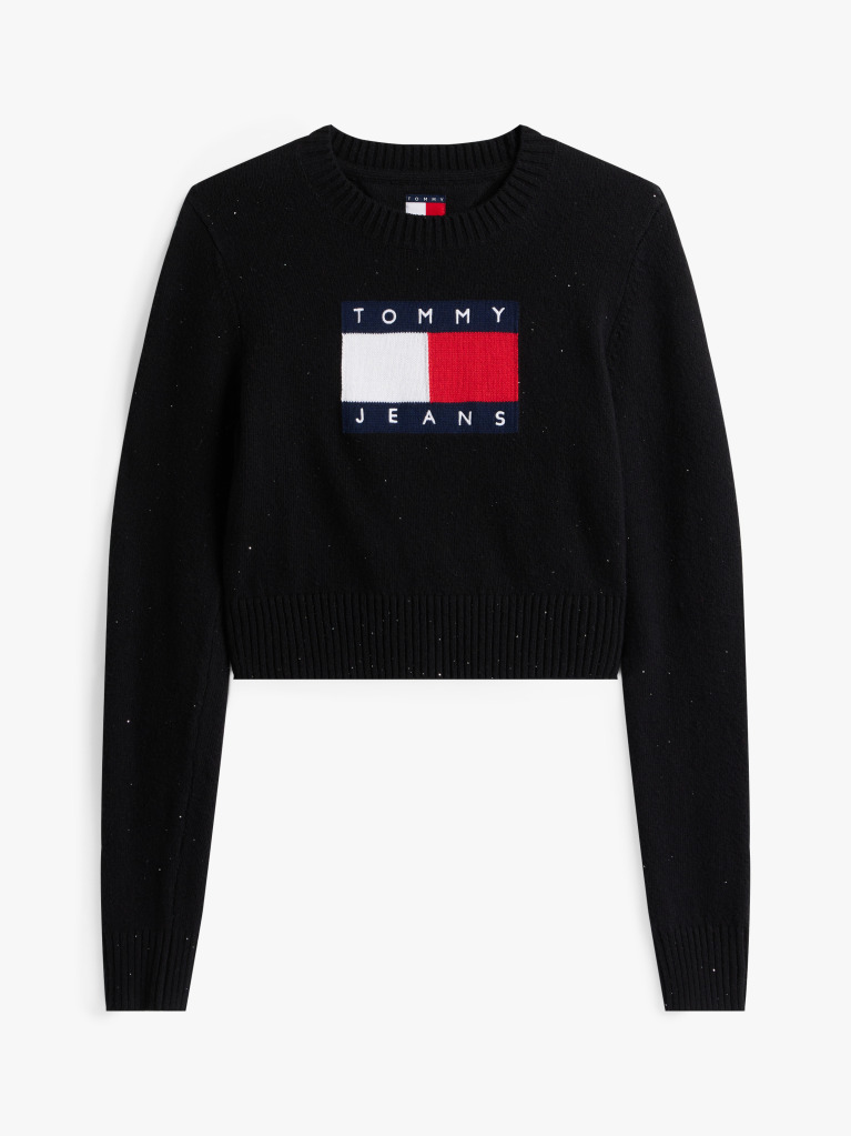 Black Tommy Flag Sequin Slim Jumper  Women