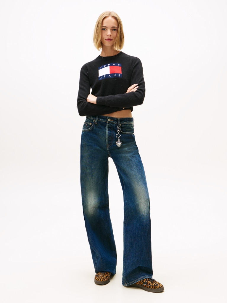 Black Tommy Flag Sequin Slim Jumper  Women