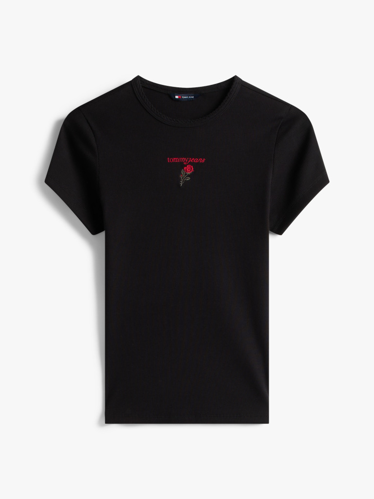 Black Logo Embroidery Slim T-Shirt  Women