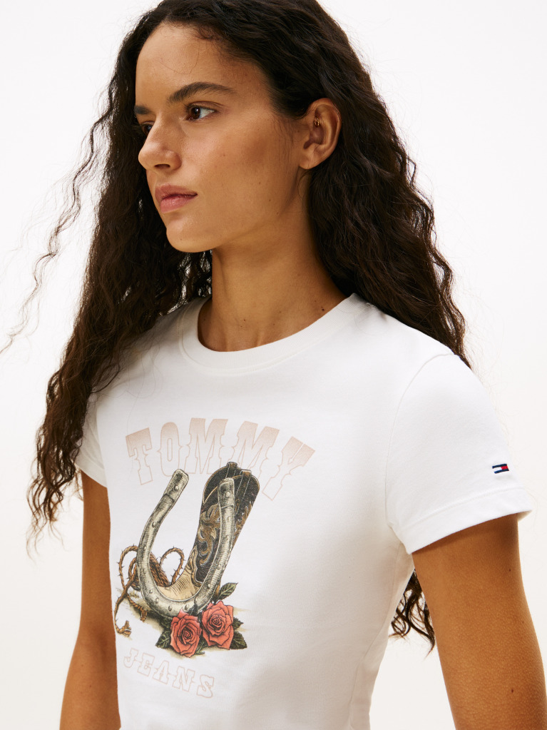White Graphic Slim T-Shirt  Women