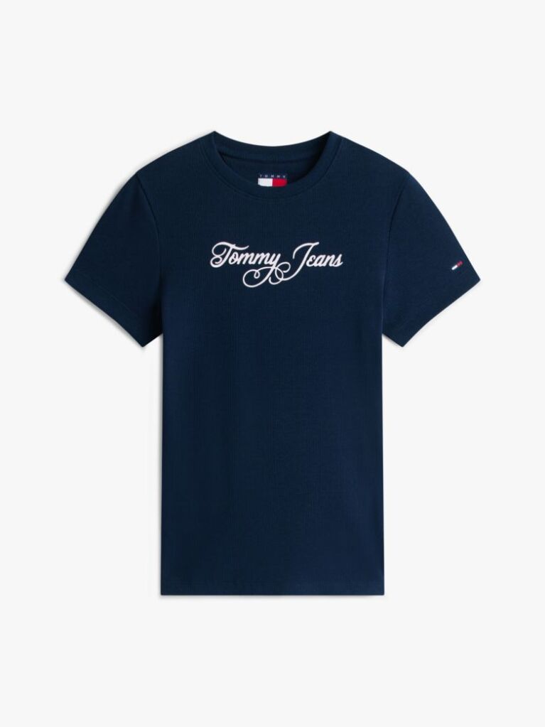 Blue Essential Slim Rib Logo T-Shirt  Women