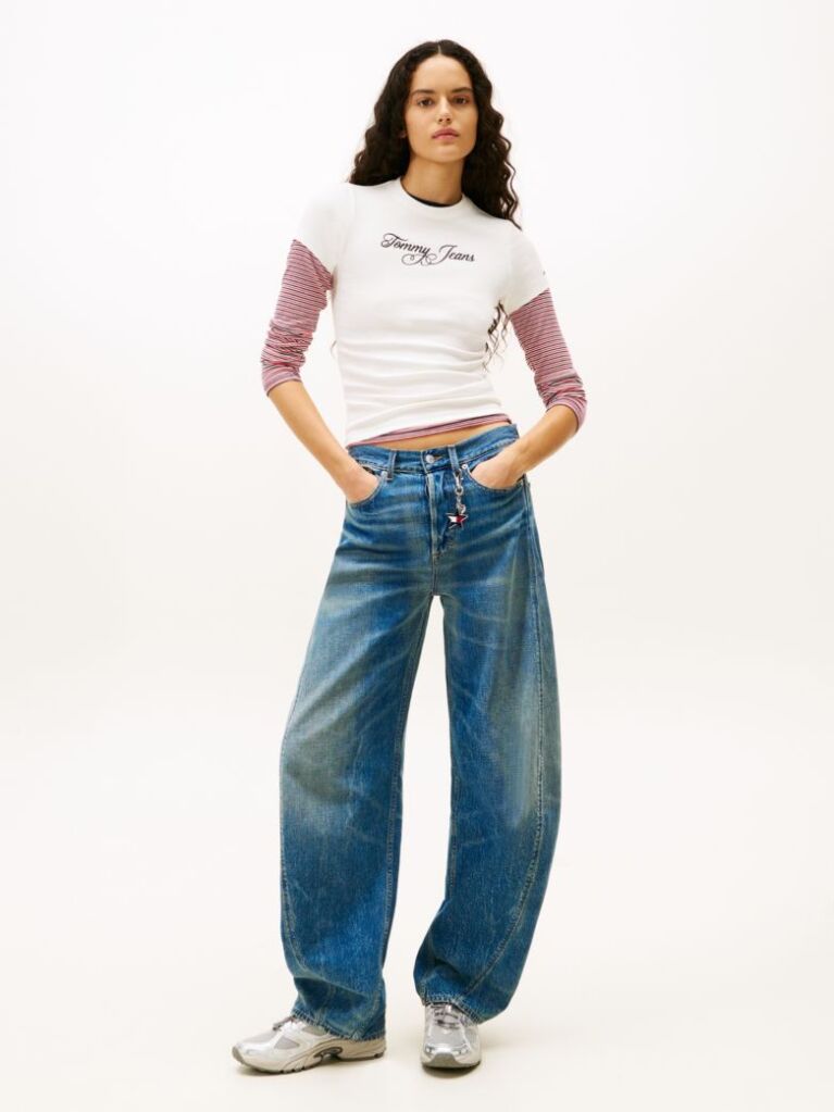 Beige Essential Slim Rib Logo T-Shirt  Women