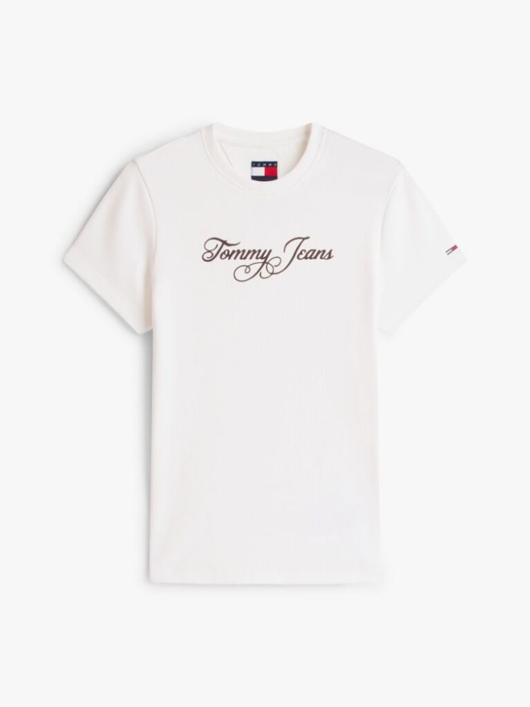 Beige Essential Slim Rib Logo T-Shirt  Women