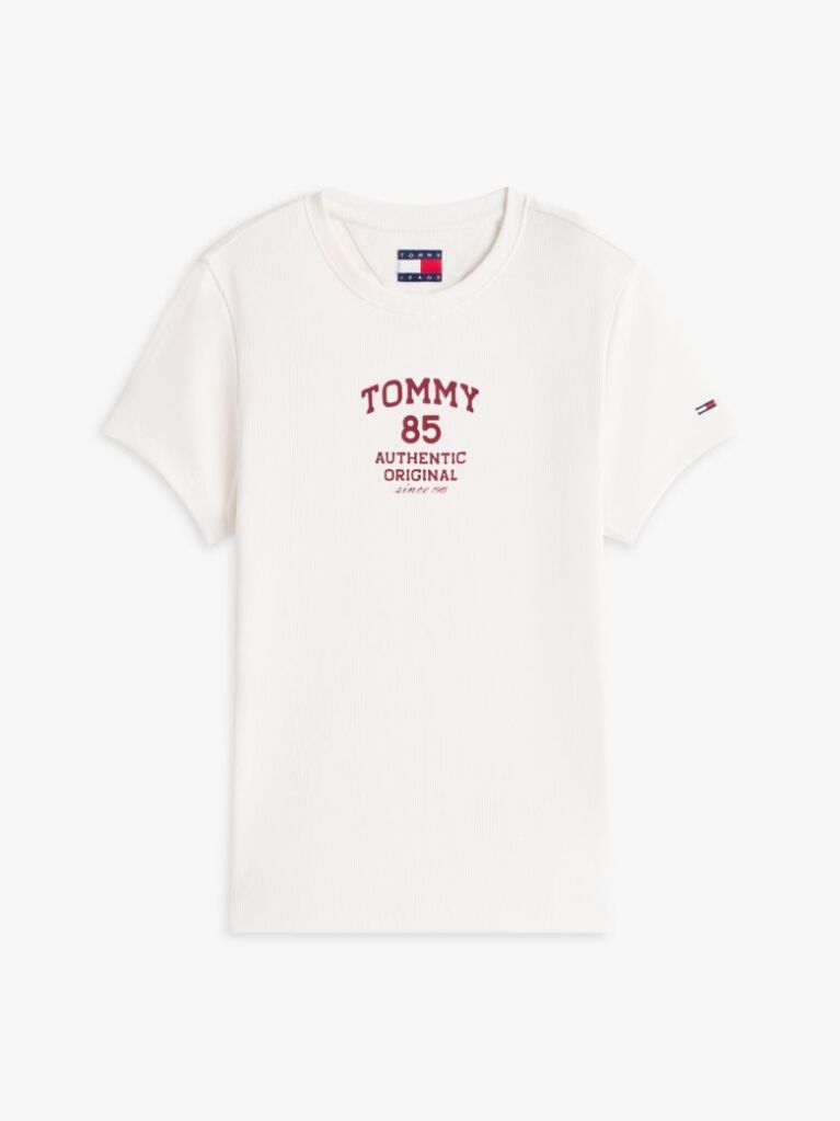 White Logo Ribbed Slim T-Shirt  Women
