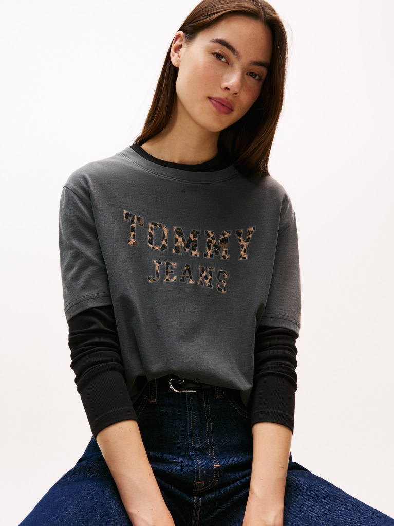 Black Boxy Leopard Varsity Tee  Women