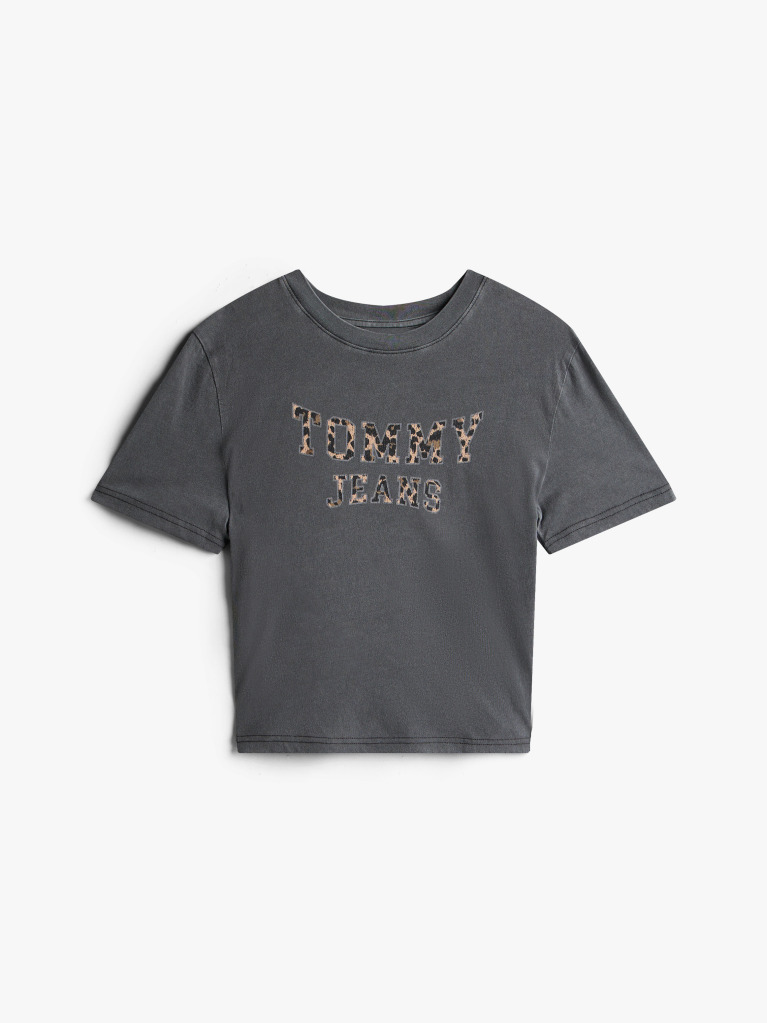 Black Boxy Leopard Varsity Tee  Women