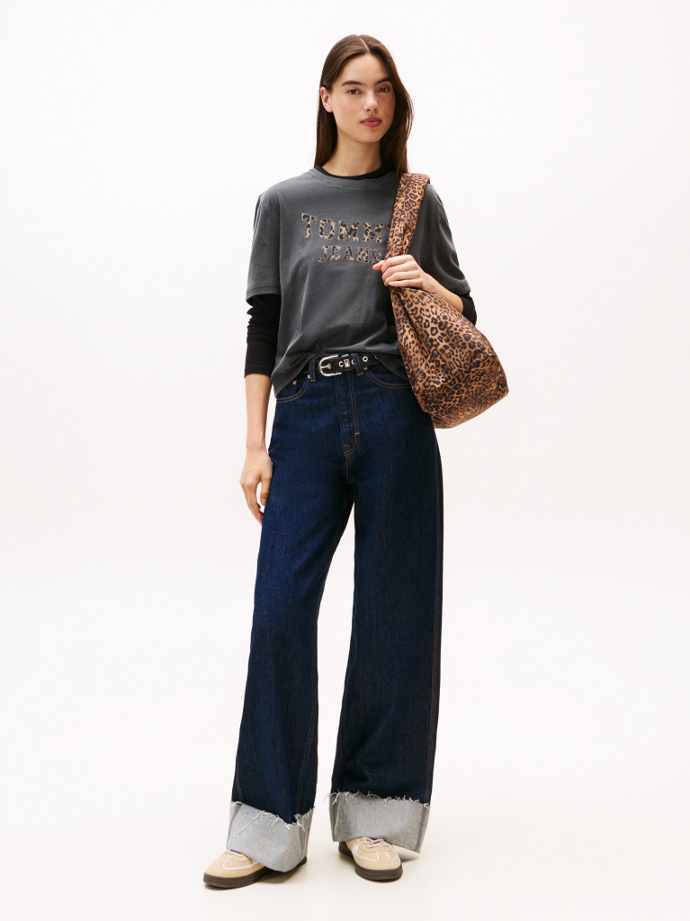 Black Boxy Leopard Varsity Tee  Women