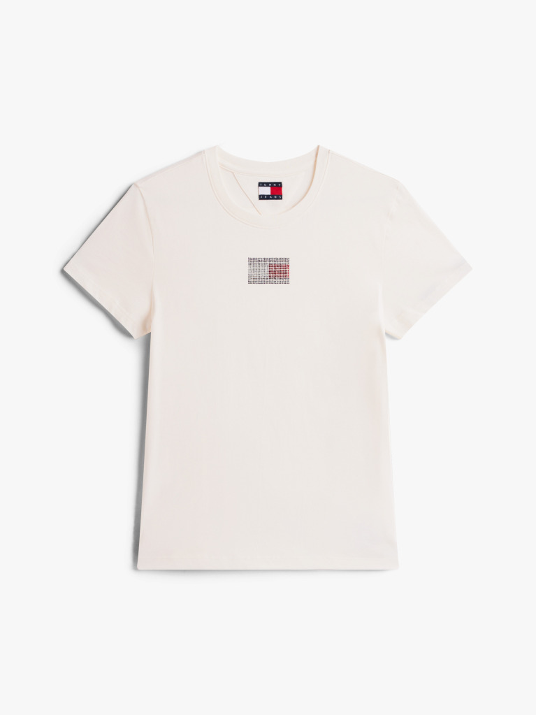 White Diamanté Flag Crew Neck T-Shirt  Women