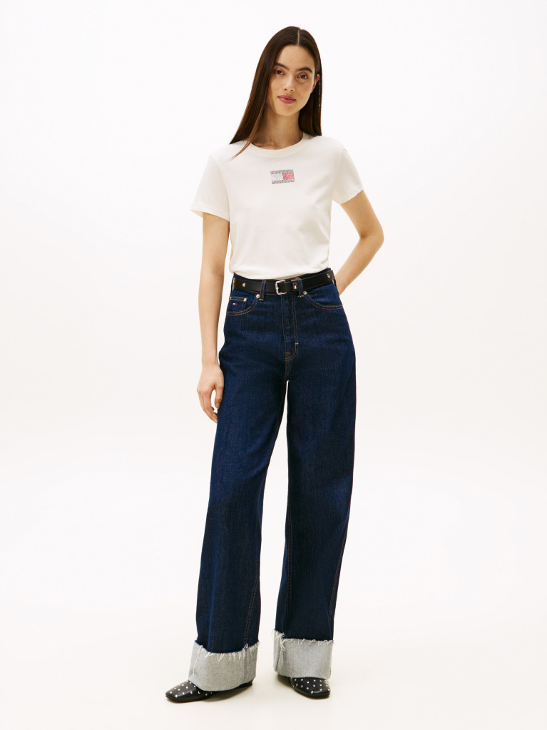 White Diamanté Flag Crew Neck T-Shirt  Women