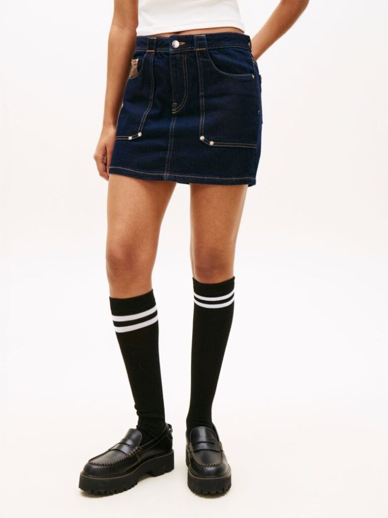 Denim Flag Embroidery Denim Straight Mini Skirt  Women