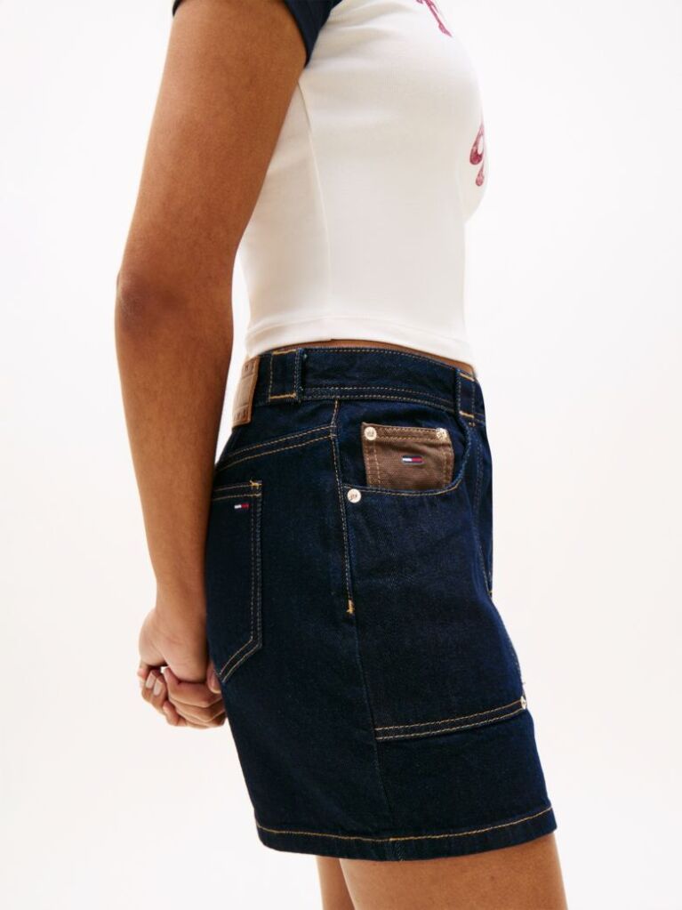 Denim Flag Embroidery Denim Straight Mini Skirt  Women