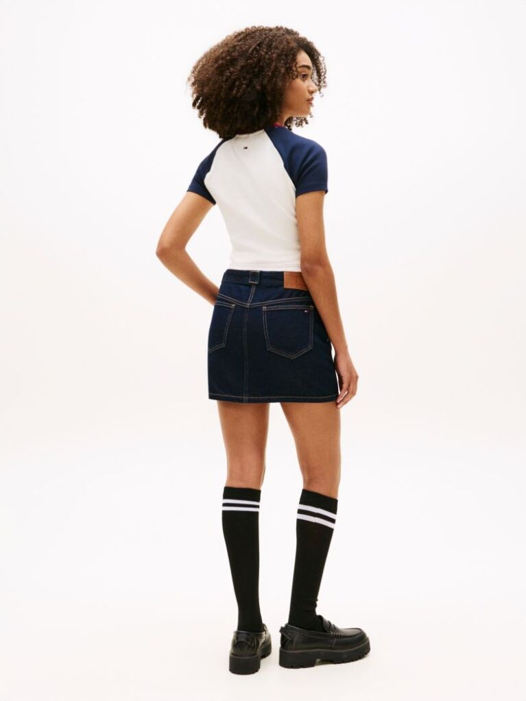 Denim Flag Embroidery Denim Straight Mini Skirt  Women