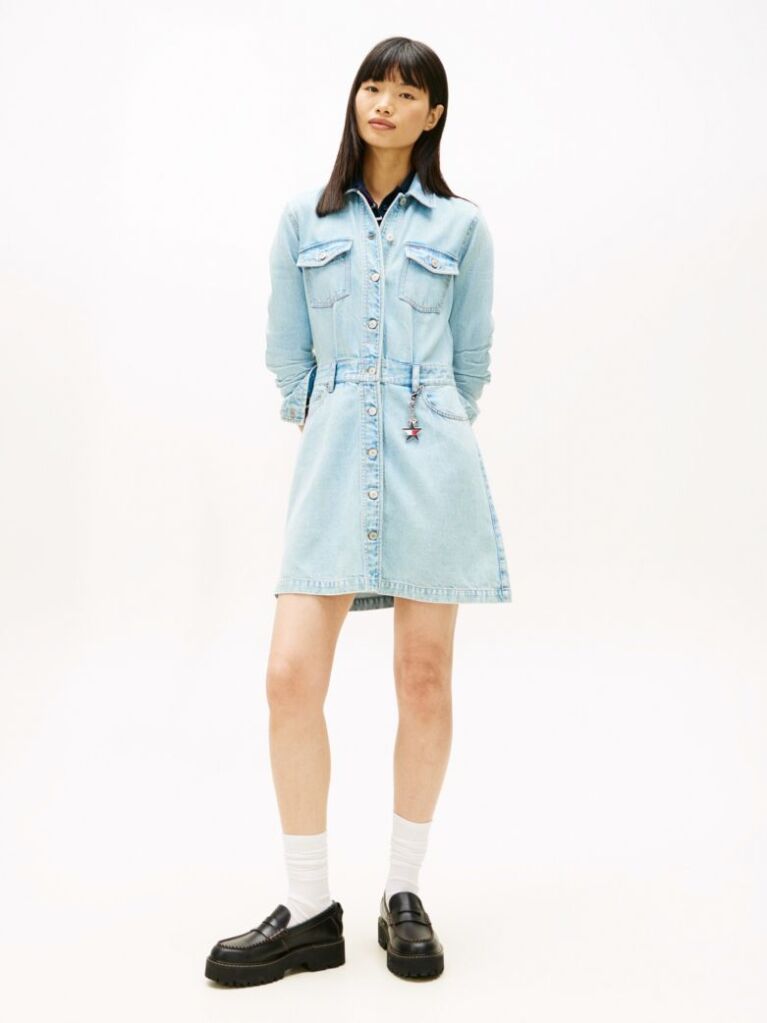 Denim Faded Denim Trucker Mini Dress  Women