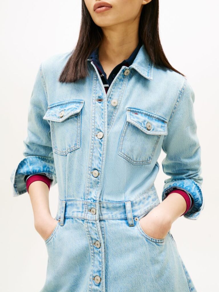 Denim Faded Denim Trucker Mini Dress  Women