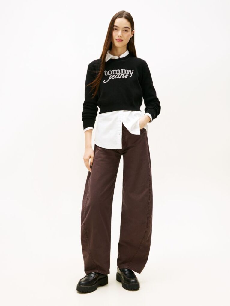 Black Stitch Logo Chenille Slim Cropped Jumper  Women