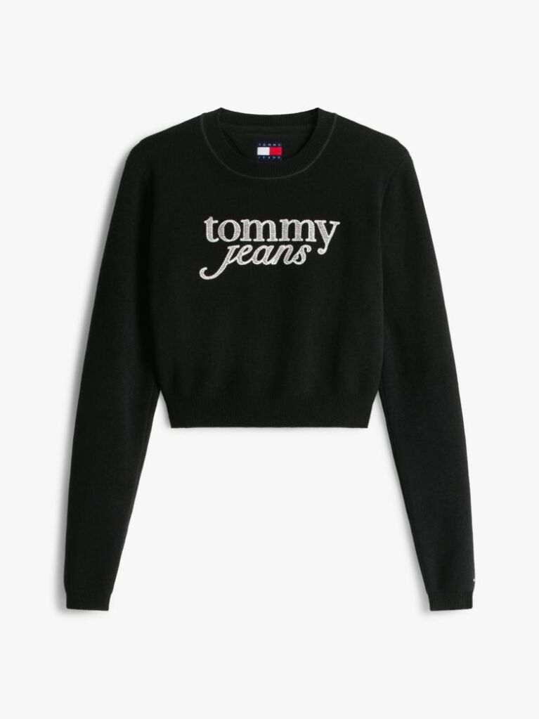 Black Stitch Logo Chenille Slim Cropped Jumper  Women