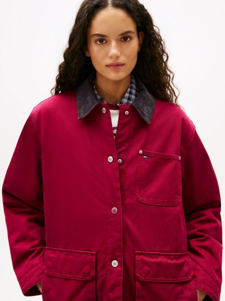 Pink Corduroy Collar Twill Utility Jacket  Women