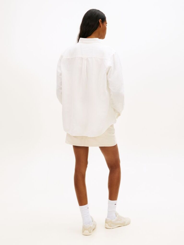 White Relaxed Fit Linen Blend Shirt  Women